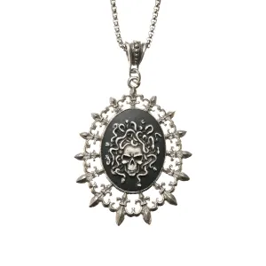 Antiqued Medusa Cameo in Fleur De Lis Pendant