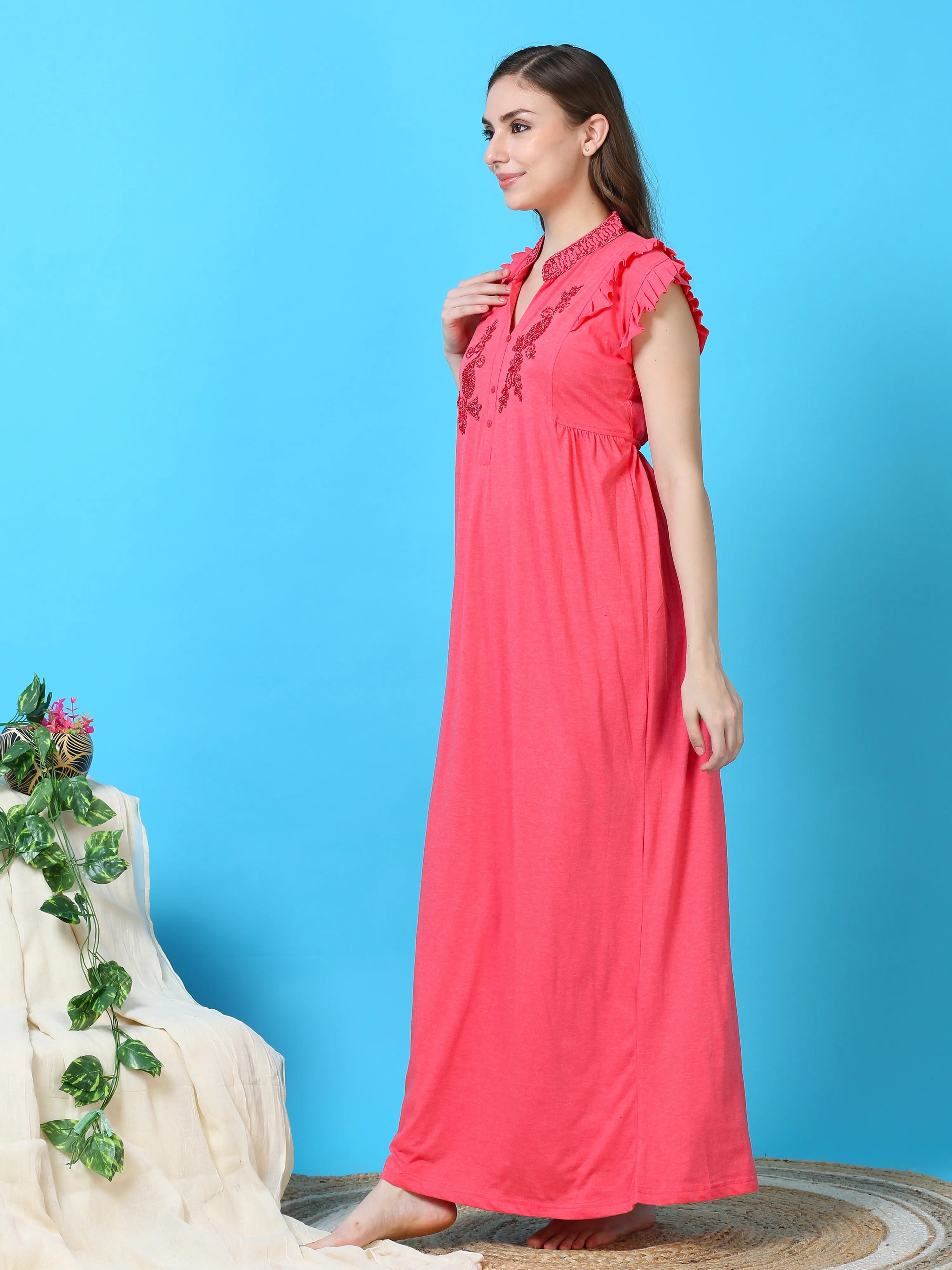 Cotton Blend Designer Peach Nighty