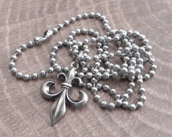 Fleur de Lis on Stainless Steel Ball Chain