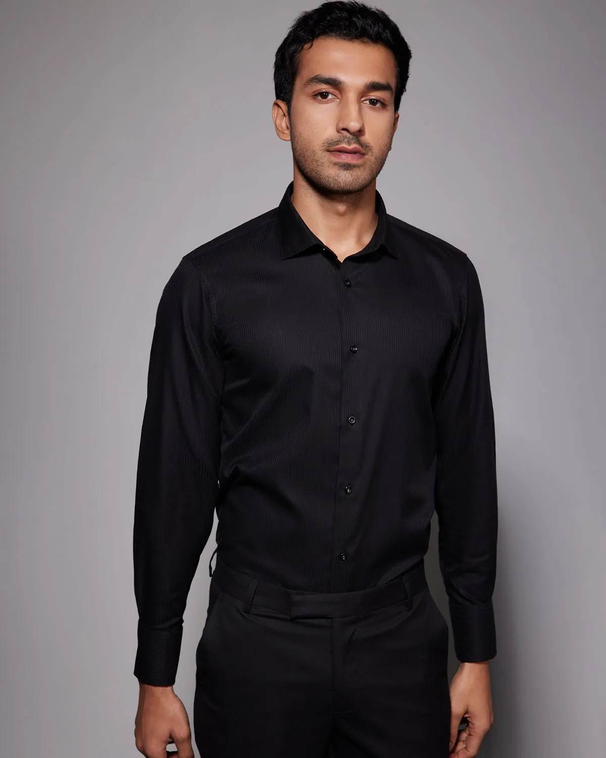 Luthai Wrinkle-Free Herringbone Shirt - Black