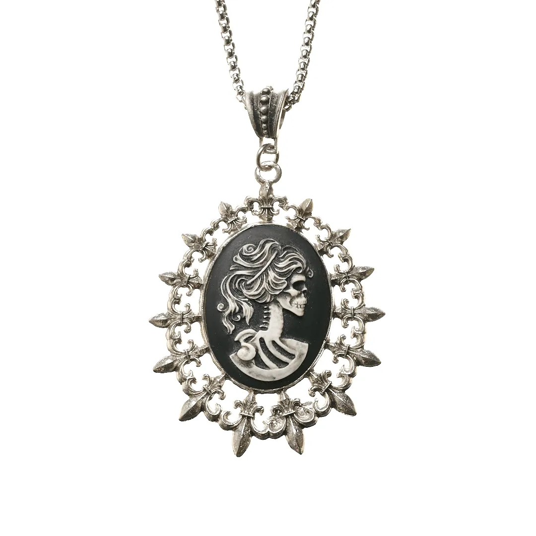 White Zombie Cameo in Fleur De Lis Pendant